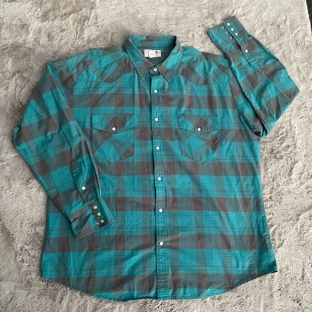 Vintage BIG MAC Work Wear Western Pearl Snap Shirt Men’s XXL Blue Gray Plaid EUC